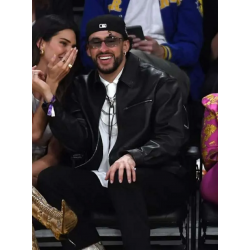 Bad Bunny Lakers Game Black Leather Jacket